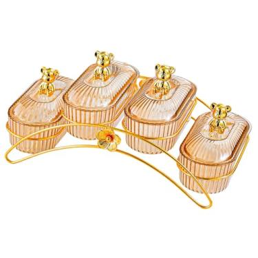 Imagem de ＫＬＫＣＭＳ Cesta de frutas, porta-lanches, versátil, com 4 compartimentos para servir, bandejas, travessas e recipientes para armazenamento. Ideal para casa, Âmbar