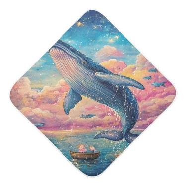 Imagem de Burbuja Toalha de banho de bebê A Whale Jumps Out of Sea - Toalha com capuz de musselina macia e absorvente para recém-nascidos e bebês, 76 x 76 cm