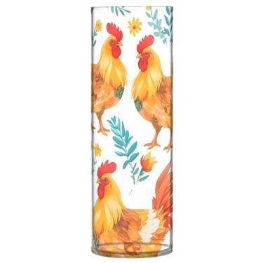 Imagem de CEBUGI Lindo vaso de flores e galinhas 10 x 30 cm, vaso cilíndrico para flores, vaso transparente inquebrável para decoração de casa de festa de casamento