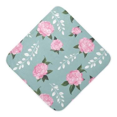 Imagem de Burbuja Toalha de banho de bebê Pink Peonies - Toalha com capuz de musselina macia e absorvente para recém-nascidos, 89 x 89 cm