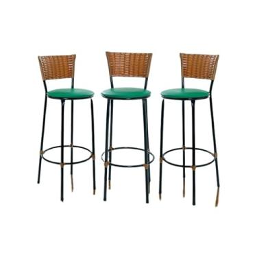 Imagem de KIT 3 BANQUETAS BANCO ALTO DE COZINHA AREA GOURMET MOVEIS DE JUNCO | Design Rústico e Confortável(3.bq.alta.imbuia/verde)