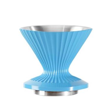 Imagem de Coador de café com gotejamento para derramar sobre cafeteira, funil de cone de flor reutilizável, filtro de café de metal de aço inoxidável para viagens, acampamento, escritório, casa, cafeteira (azul