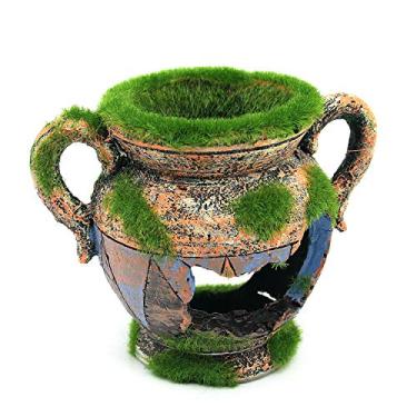 Imagem de Ornamento de Aquário em Resina Vasinho Flores com Musgo Artificial Forma DIY Esconderijos Ocos para Decoração Paisagem Alta Peixes Água Doce Camarões Fry e Répteis Aparência Natural Menos Manutenção