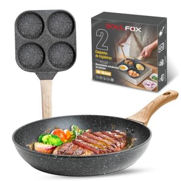 Imagem de Conjunto de Frigideiras, 2 Peças, Revestimento Antiaderente de Mármore, Cabo de Madeira, Cinza