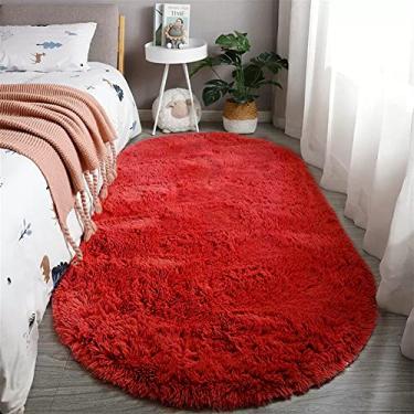 Imagem de Reyox Tapete oval macio e fofo, tapete felpudo de pelúcia para sala de estar, quarto, decoração de casa, vermelho, 5 x 8 metros