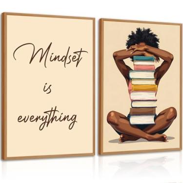 Imagem de Arte de parede de leitura de menina negra mulher afro-americana decoração de parede menina negra com livros impressões artísticas modernas mulheres imagens pintura mentalidade é tudo pôster para