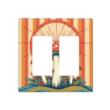 Imagem de Indokyeyqaz Placa decorativa de parede para interruptor de luz dupla com cogumelos vermelhos, 2 placas de interruptor e tampas de tomada 11,7 x 11,4 cm para quarto, banheiro, cozinha, decoração de