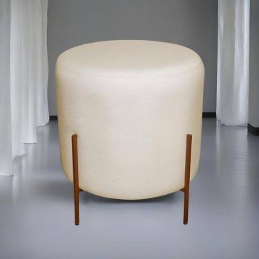 Imagem de Puff Redondo Decorativo Base Pés De Ferro Reforçado Bege Base Pés:bronze Tecido: Linho