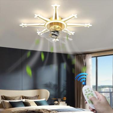Imagem de Ventiladores de teto modernos com luzes e controle remoto, dimerizáveis, de perfil baixo, para instalação embutida, sem pás, com ajuste contínuo de temperatura de cor e 6 velocidades, motor