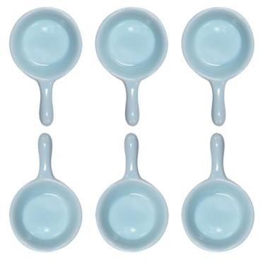 Imagem de Pirhosigma 6 peças de porcelana molho de soja tigela de lanche tigela de sobremesa tigelas de salada cerâmica molho de açúcar prato de 29 g com alça para jantar, assar, churrasco e cozinhar azul claro