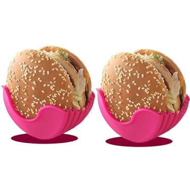 Imagem de Suporte de hambúrguer de silicone, pacote com 2 unidades, reutilizável e antiderrapante, suporte para hambúrguer de silicone de grau alimentício, sem bagunça, antiqueda, suporte para hambúrguer para