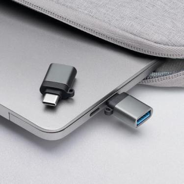 Imagem de Adaptador USB-C macho para USB fêmea, pacote com 2 adaptadores eletrônicos para OTG, carregamento e transferência de dados - cinza
