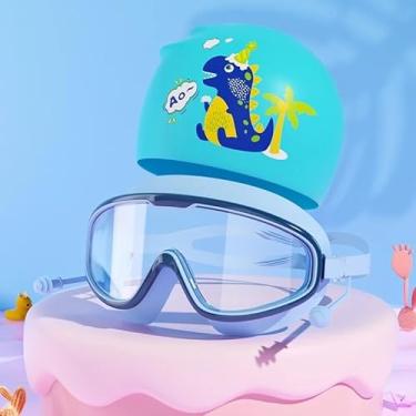 Imagem de Óculos de Natação Infantil com Lentes Transparentes, Protetor Auricular e Touca, Desenhos Animados, Azul, Anti-fog, Proteção UV