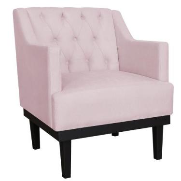 Imagem de Poltrona Decorativa Clássica Com Base Madeira Suede Rosê - DS Estofado