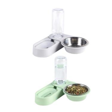 Imagem de Comedouro Duplo Pet Inox com Bebedouro Automático para Cães, Gatos, Coelhos e Pequenos Animais – Antiderrapante e Prático