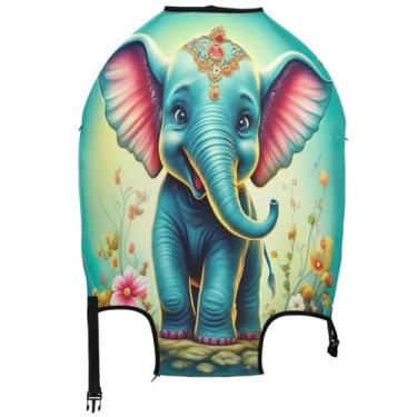 Imagem de Joisal Bonito elefante azul vívido animal protetor de bagagem, capa protetora estética acessórios de viagem, manga de mala,, Lindo elefante azul vívido animal, S 18-20 in, Capa de mala
