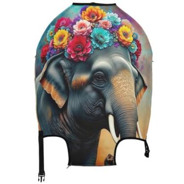 Imagem de Joisal Capa protetora de bagagem engraçada capa de mala lavável elefante flores coloridas coroa acessórios de viagem, Coroa de flores coloridas de elefante, M, Fits 22-24 Inch Case, Capa de mala