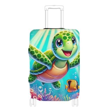 Imagem de Capas de mala para protetores de bagagem, capa de terno personalizada, manga de mala de viagem com desenho colorido, tartaruga, coral, P, serve para capa de 45 a 50 cm, Tartaruga marinha colorida de
