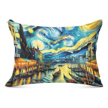 Imagem de Capa de travesseiro de flanela grande céu estrelado de Veneza com zíper longo fronha King Queen padrão para cama de casa sofá, tamanho do corpo, 53 cm x 137 cm