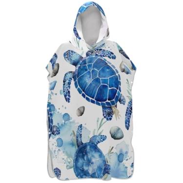 Imagem de Joisal Poncho de surf azul tartaruga aquarela para adultos trocador de roupas de banho de praia com capuz de secagem rápida ponchos adultos para mulheres