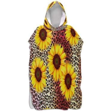 Imagem de Joisal Poncho de surfe vibrante com estampa de leopardo, girassóis para adultos, trocador de roupão, secagem rápida, para mulheres, toalha de banho com capuz de praia