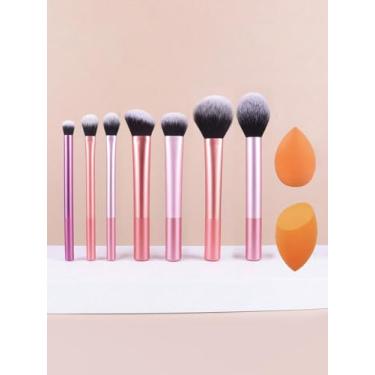 Imagem de Conjunto profissional de 7 pincéis de maquiagem de alumínio com 2 esponjas de maquiagem