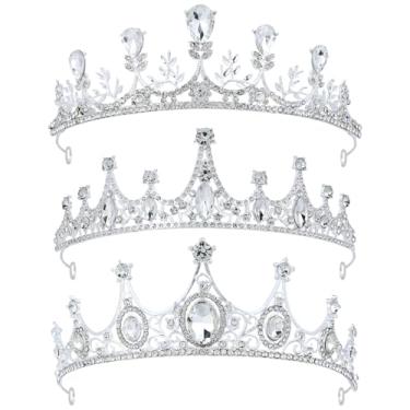 Imagem de 3 peças de tiaras de coroas de princesa com strass de cristal de metal prateado, tiaras, aniversários, formaturas, casamentos, acessórios de cabelo