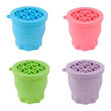 Imagem de Limpador de Pincéis de Maquiagem Retrátil em Silicone, 4 Cores (Azul, Rosa, Verde, Roxo), com Tampa e Suporte Organizador, 10x8.5cm