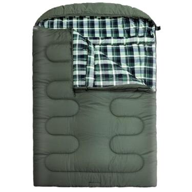 Imagem de WKFAMOUT Saco de dormir duplo de 0 graus para adultos, tamanho queen, saco de dormir para 2 pessoas para clima frio com saco de compressão para acampamento, caça e acampamento de barraca