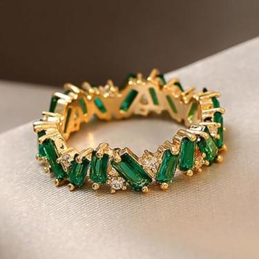 Imagem de Anel de zircônia quadrado verde cúbico irregular criativo dourado para mulheres, acessórios de joias de banquete diário, 8, Cobre, Zircônia cúbica
