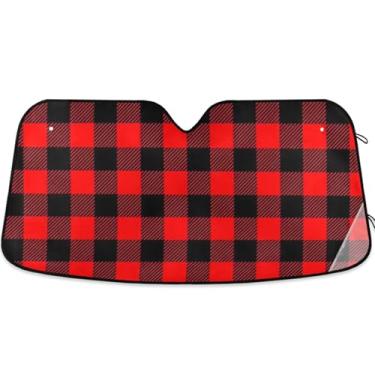 Imagem de Guarda-sol xadrez vermelho preto personalizado para para-brisa de carro dobrável para-brisa frontal impressão animal automotivo P, 134,6 cm x 59,7 cm