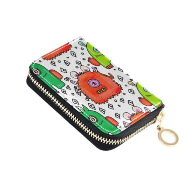 Imagem de Carteira feminina de couro com bloqueio de RFID, porta-cartões, linda carteira pequena para moedas com zíper, lindos desenhos animados, monstros brilhantes