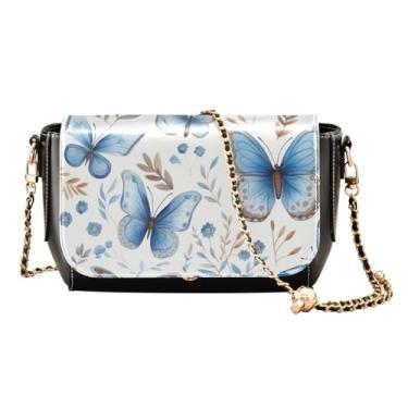 Imagem de Bolsa de ombro preta para chá e limões com bolsos, bolsas transversais femininas, bolsa de couro para mulheres a tiracolo, Borboletas azuis em tons azuis-2, One Size