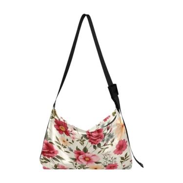 Imagem de GAIGEO Bolsa tiracolo feminina de couro com pintura preta e dourada abstrata, bolsa tiracolo de couro vegano, bolsa grande com zíper, Estampa floral em branco-2, One Size
