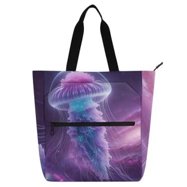 Imagem de GAIGEO Jellyfish Bolsas roxas para trabalho espacial, bolsas de lona, bolsas de lona para faculdade, escola, carteiro, para amantes de livros