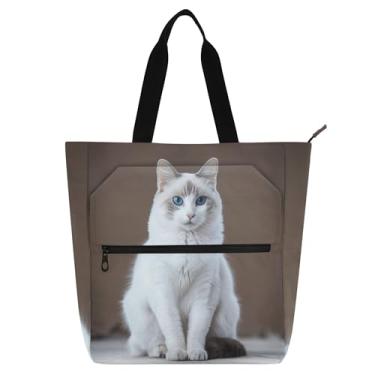 Imagem de GAIGEO Ragdoll Bolsas femininas para animais de estimação fofas para trabalho bolsas de tecido de lona para professores universitários e escolares com compartimentos