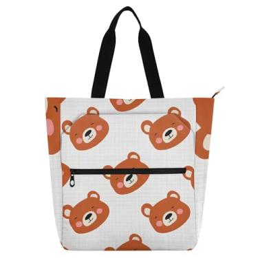 Imagem de Sacola feminina para trabalho com ursos de desenho animado fofa, lona, praia, livro, com zíper, bolsas para professores, presente para amantes de livros