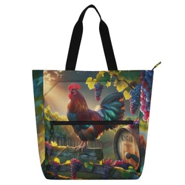 Imagem de GAIGEO Bolsa feminina Farm Rooster Uva Vinho Bolsa de Trabalho Lona Escolar Bolsa de Livro Feminina Infantil Presente para Amantes de Livros Bolsas