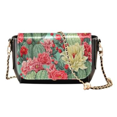 Imagem de GAIGEO Bolsa tiracolo feminina com arco adornado com flores, bolsa transversal de couro para mulheres, Cacto e flor em verde - 4, One Size