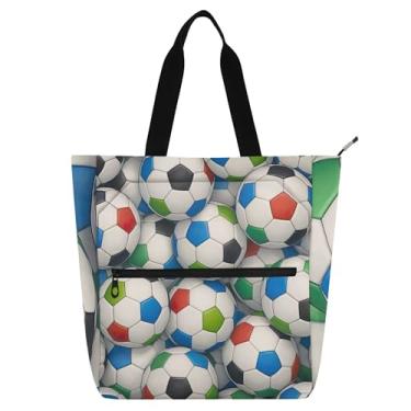 Imagem de GAIGEO Bolas de futebol coloridas bolsa de trabalho feminina bolsa de tecido de lona universitária utilitária infantil presente para amantes de livros