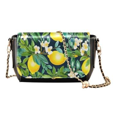 Imagem de GAIGEO Bolsas transversais femininas de poliuretano com design laranjas, bolsa de ombro feminina de couro, bolsa de ombro feminina de couro, Árvore de aquarela floral limão - 2, One Size