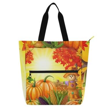 Imagem de Sacola feminina de colheita de outono de abóboras, bolsa escolar de lona de trabalho com zíper, bolsas fofas, para amantes de livros, presentes