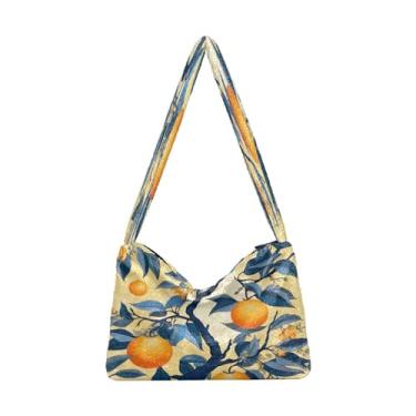Imagem de Bolsas de ombro com folhas verdes tropicais, bolsa de ombro média, bolsa de ombro para mulheres, Laranja é exibida em amarelo-3, One Size