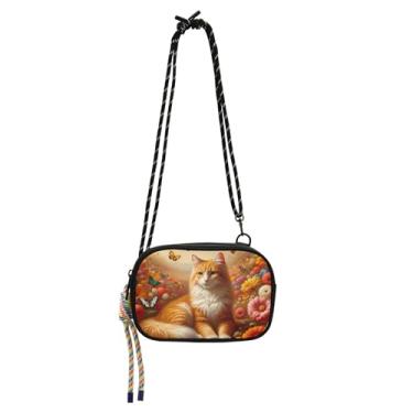 Imagem de TSENQUE Bolsa tiracolo feminina pequena para gatos com estampa floral para celular