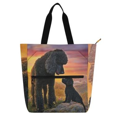 Imagem de GAIGEO Sacola de pintura de cachorro Poodle para mulheres e crianças com zíper para trabalho, escola, estampa floral de cachorrinho fofo