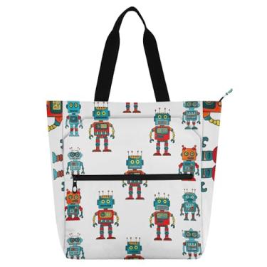 Imagem de GAIGEO Sacola branca de robôs de desenhos animados coloridos bolsa de trabalho feminina lona faculdade escola bolsas utilitárias bolsas de escritório amantes de livros