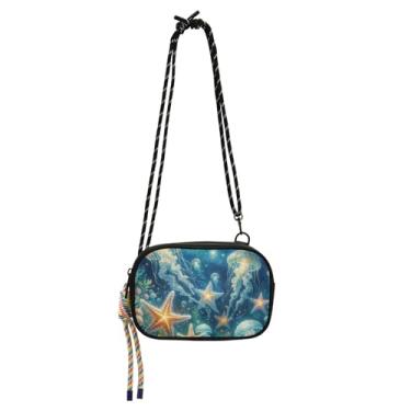 Imagem de TSENQUE Bolsa feminina Jellyfish Glitter Starfish pequena tiracolo bolsa de telefone carteira sobre ombro bolsas de viagem senhoras