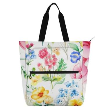 Imagem de GAIGEO Sacolas femininas delicadas de flores silvestres brancas de lona para livros de praia com zíper, lindas bolsas infantis com compartimentos