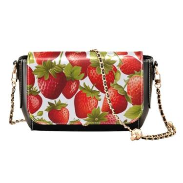 Imagem de GAIGEO Food Items Bolsas femininas transversais, bolsa transversal com corrente, presentes de couro para mulheres, Morangos vermelhos - 4, One Size