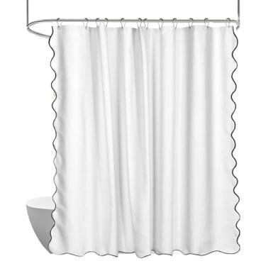 Imagem de Cortinas de chuveiro modernas boho recortadas, cortinas de chuveiro de pano grosso à prova d'água com 12 ganchos de metal, cortina de banheiro de poliéster de 183 cm x 183 cm para banheiro e banheira